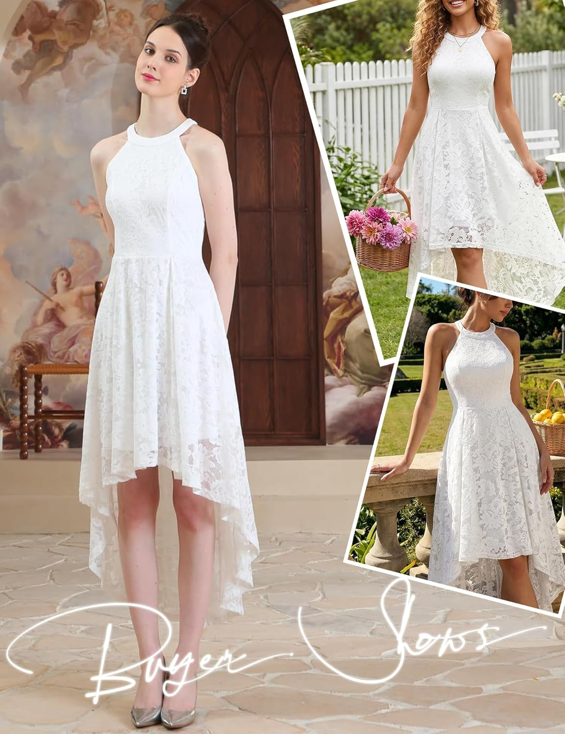 Women'S Halter Floral Lace Cocktail Party Dress Hi-Lo Bridesmaid Dress