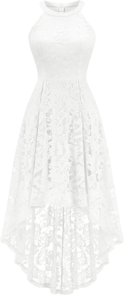 Women'S Halter Floral Lace Cocktail Party Dress Hi-Lo Bridesmaid Dress