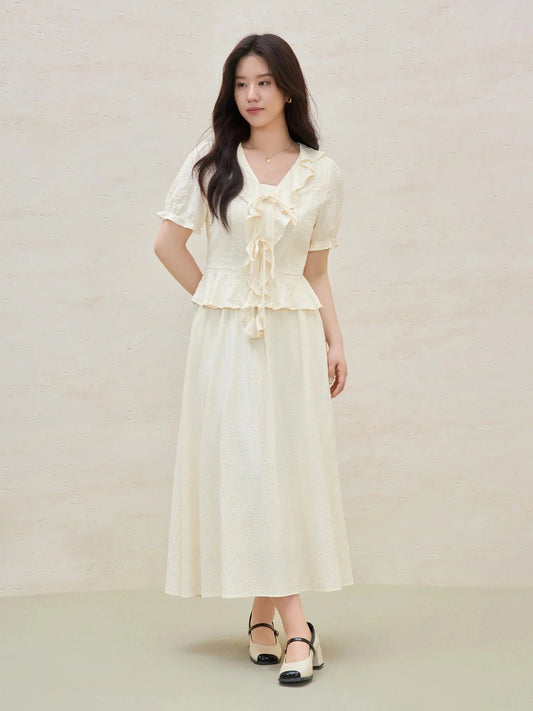 Women’s Plus Size Ruffled Blouse & Skirt Set