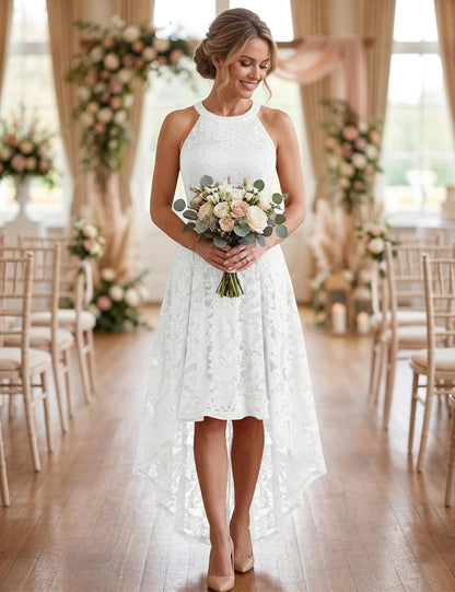 Women'S Halter Floral Lace Cocktail Party Dress Hi-Lo Bridesmaid Dress